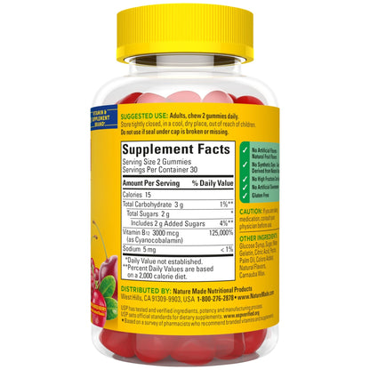 Nature Made Extra Strength Vitamin B12 Gummies 3000 mcg per serving, B12 Vitamins for Energy Metabolism Support, 60 Gummy Vitamins, 30 Day Supply - dailyvitalstore