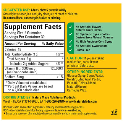 Nature Made Extra Strength Vitamin B12 Gummies 3000 mcg per serving, B12 Vitamins for Energy Metabolism Support, 60 Gummy Vitamins, 30 Day Supply - dailyvitalstore