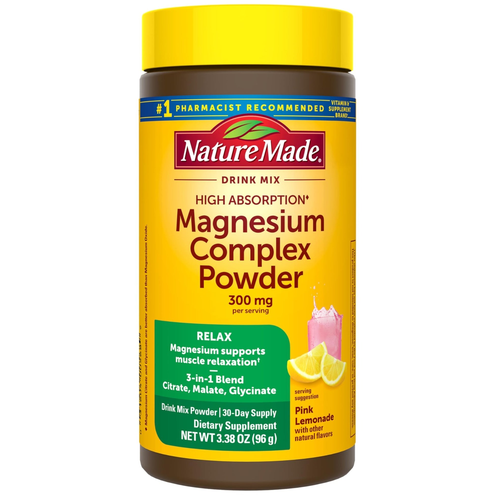 Nature Made High Absorption Magnesium Complex Drink Mix Powder, Magnesium Citrate, Glycinate & Malate 3-in-1 Blend, Pink Lemonade Flavor, 96 g, 30 Day Supply - dailyvitalstore