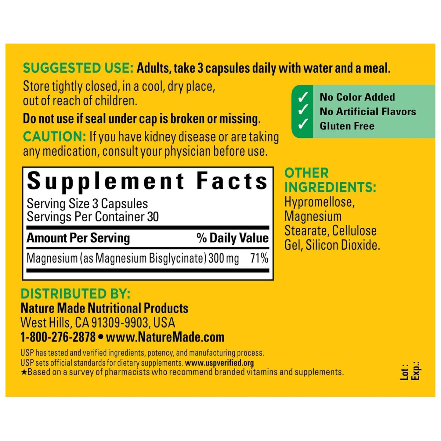 Nature Made High Absorption Magnesium Glycinate 300mg per 3 Capsules, Magnesium Supplement for Muscle, Heart, Nerve and Bone Support, 90 Magnesium Bisglycinate Capsules, 30 Day Supply - dailyvitalstore