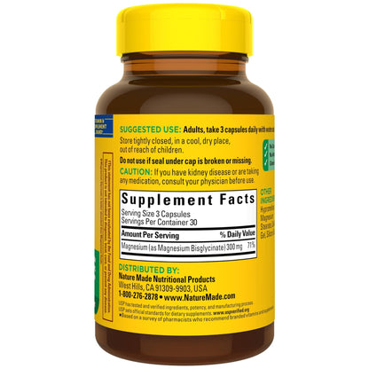 Nature Made High Absorption Magnesium Glycinate 300mg per 3 Capsules, Magnesium Supplement for Muscle, Heart, Nerve and Bone Support, 90 Magnesium Bisglycinate Capsules, 30 Day Supply - dailyvitalstore
