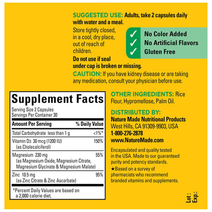 Nature Made Magnesium Complex Supplement with Vitamin D & Zinc for Immune Support, Magnesium Glycinate, Malate, Citrate & Oxide for Muscle, Nerve, Heart & Bone Support, 60 Capsules, 30 Day Supply - dailyvitalstore