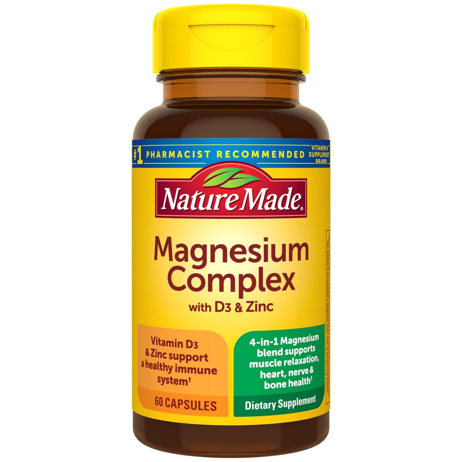 Nature Made Magnesium Complex Supplement with Vitamin D & Zinc for Immune Support, Magnesium Glycinate, Malate, Citrate & Oxide for Muscle, Nerve, Heart & Bone Support, 60 Capsules, 30 Day Supply - dailyvitalstore