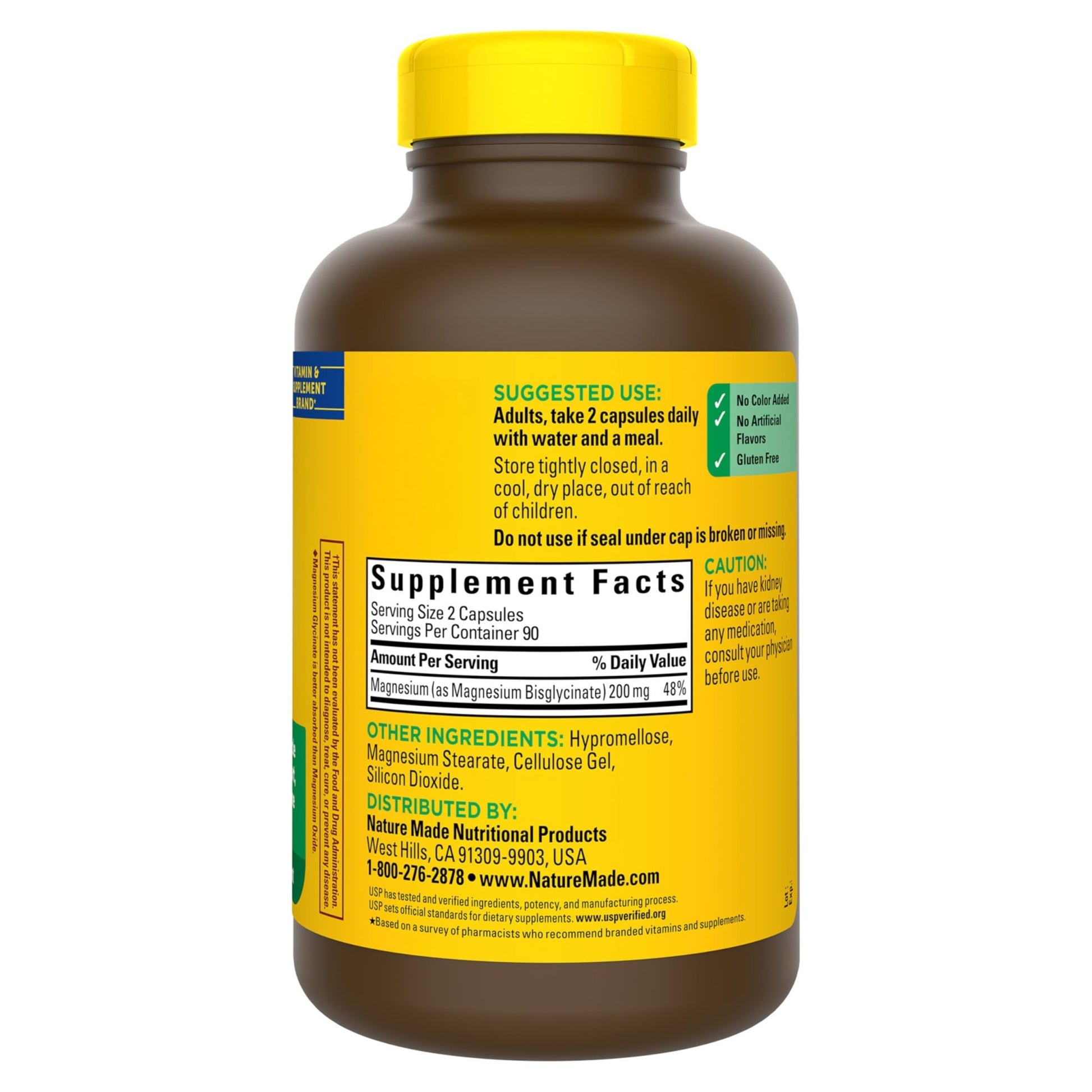Nature Made Magnesium Glycinate 200 mg per serving, Magnesium Supplement for Muscle, Heart, Nerve and Bone Support, 180 Magnesium Bisglycinate Capsules, 90 Day Supply - dailyvitalstore