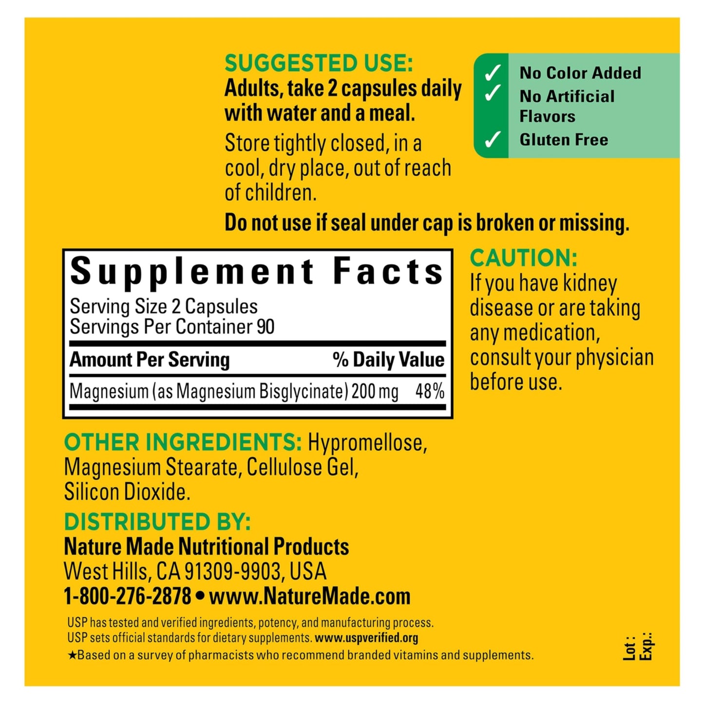 Nature Made Magnesium Glycinate 200 mg per serving, Magnesium Supplement for Muscle, Heart, Nerve and Bone Support, 180 Magnesium Bisglycinate Capsules, 90 Day Supply - dailyvitalstore