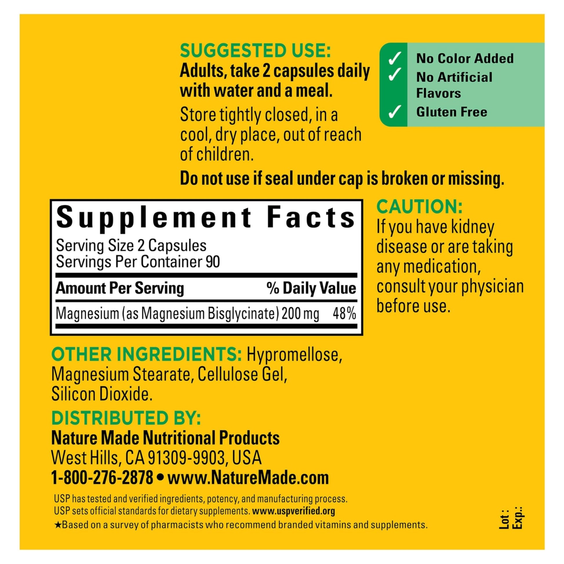 Nature Made Magnesium Glycinate 200 mg per serving, Magnesium Supplement for Muscle, Heart, Nerve and Bone Support, 180 Magnesium Bisglycinate Capsules, 90 Day Supply - dailyvitalstore