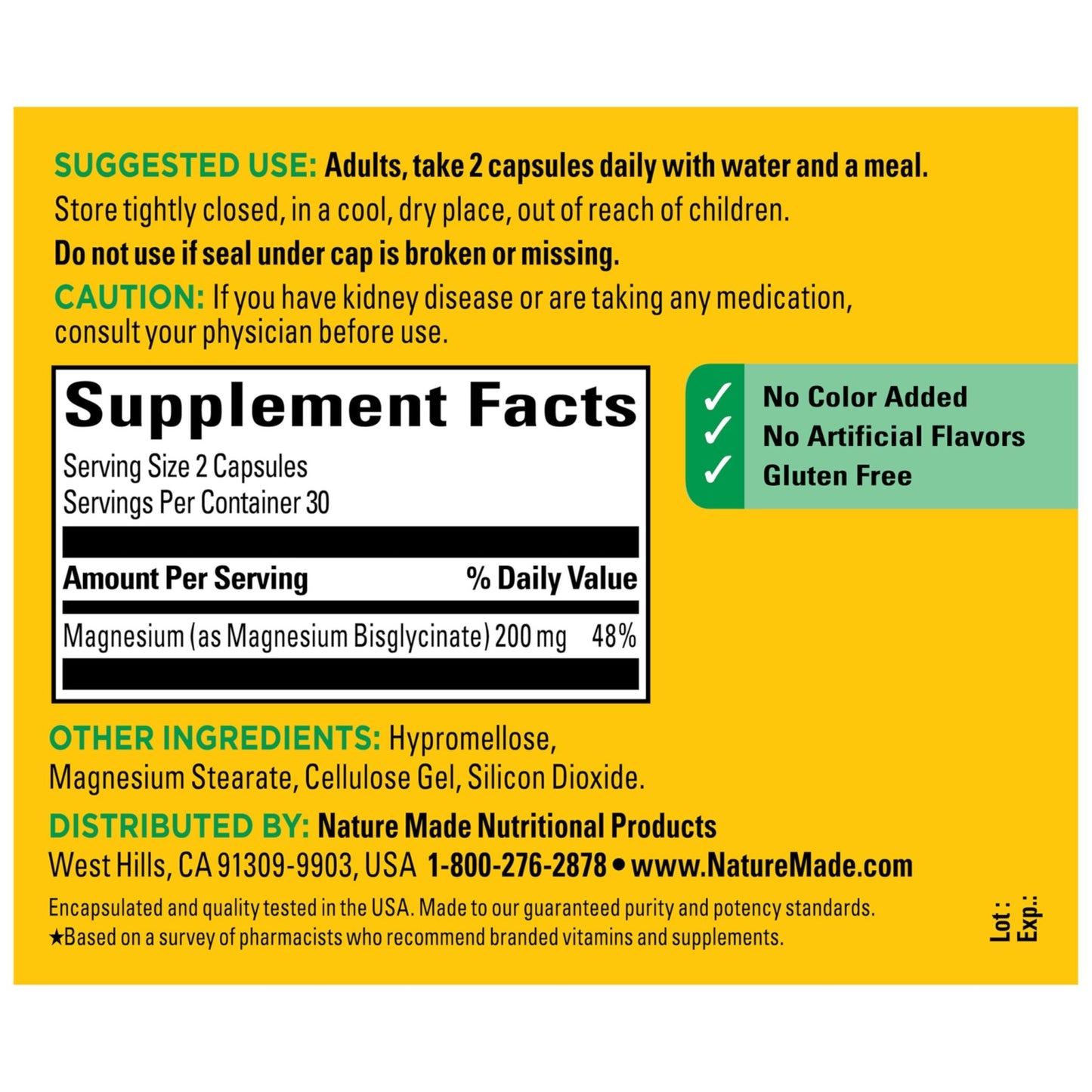 Nature Made Magnesium Glycinate 200 mg per Serving, Magnesium Supplement for Muscle, Heart, Nerve and Bone Support, 60 Magnesium Bisglycinate Capsules, 30 Day Supply - dailyvitalstore