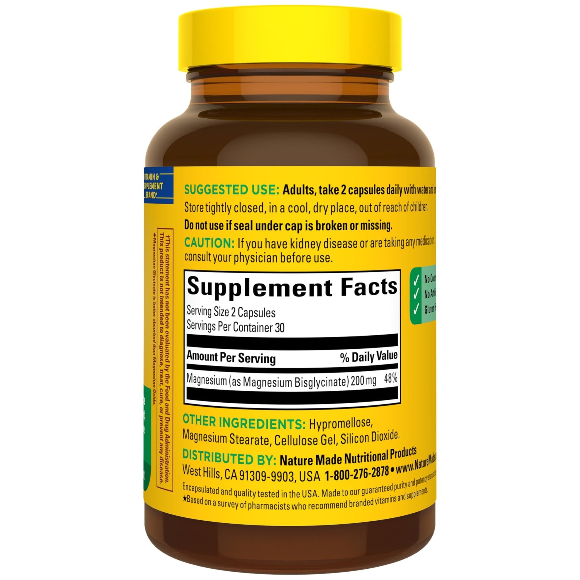 Nature Made Magnesium Glycinate 200 mg per Serving, Magnesium Supplement for Muscle, Heart, Nerve and Bone Support, 60 Magnesium Bisglycinate Capsules, 30 Day Supply - dailyvitalstore