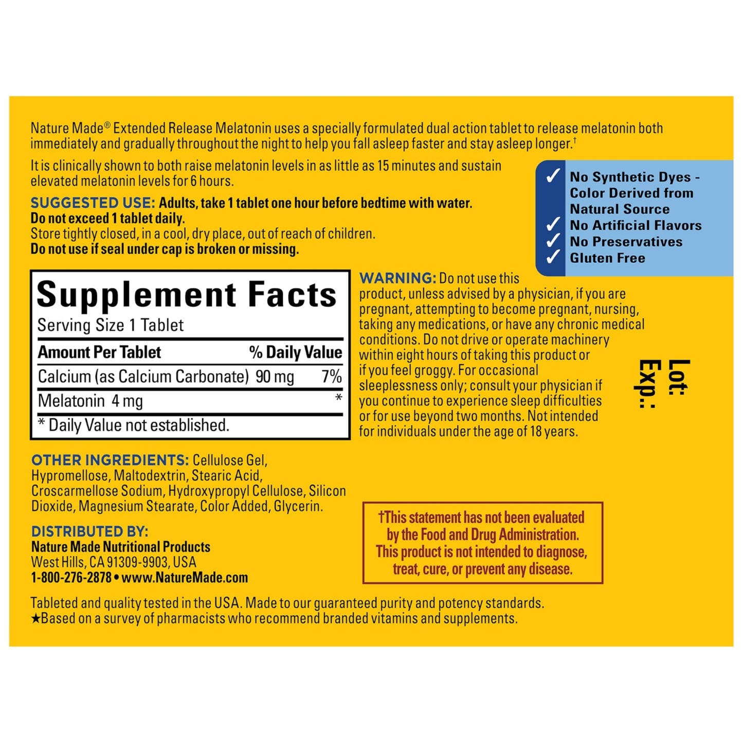 Nature Made Melatonin 4mg Extended Release Tablets, Sleep Supplements for Adults, 100% Drug Free Sleep Aid, 90 Count, 90 Day Supply - dailyvitalstore