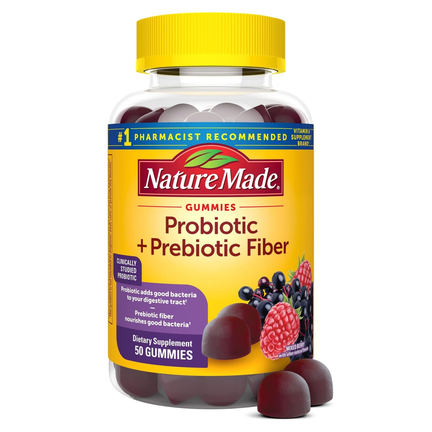 Nature Made Probiotic + Prebiotic Fiber Gummies for Daily Gut Health, Fiber Supplement with Probiotics for Digestive Health Support - dailyvitalstore