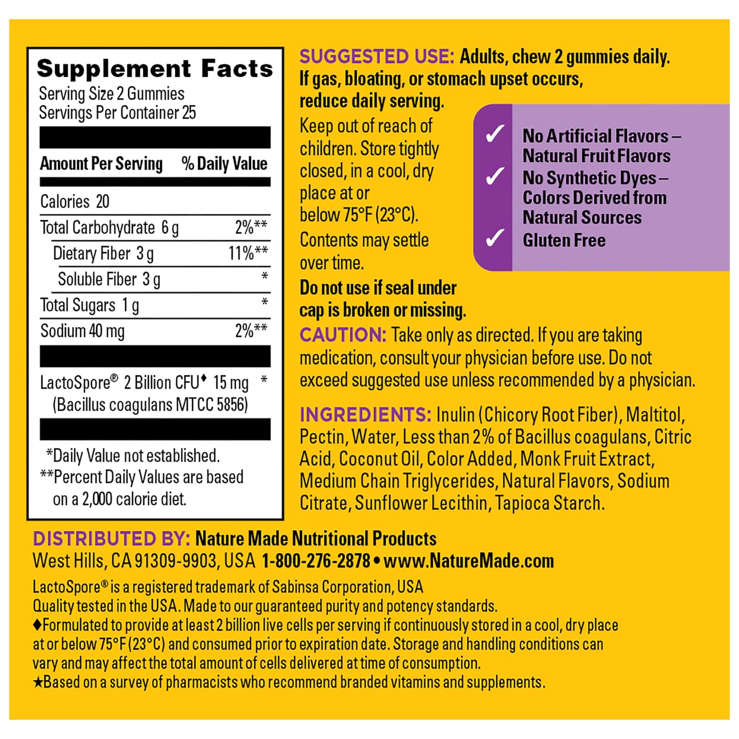 Nature Made Probiotic + Prebiotic Fiber Gummies for Daily Gut Health, Fiber Supplement with Probiotics for Digestive Health Support - dailyvitalstore