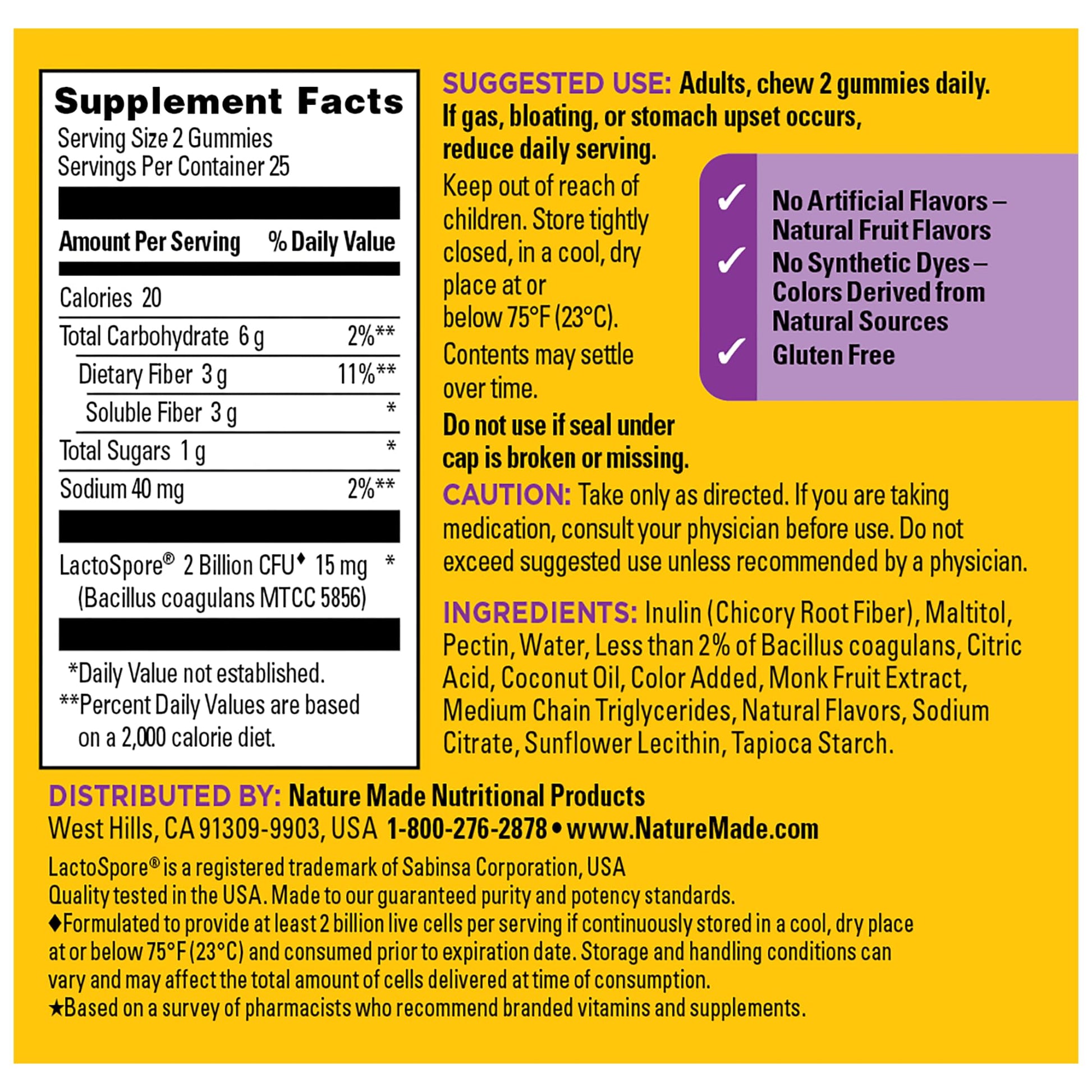 Nature Made Probiotic + Prebiotic Fiber Gummies for Daily Gut Health, Fiber Supplement with Probiotics for Digestive Health Support - dailyvitalstore