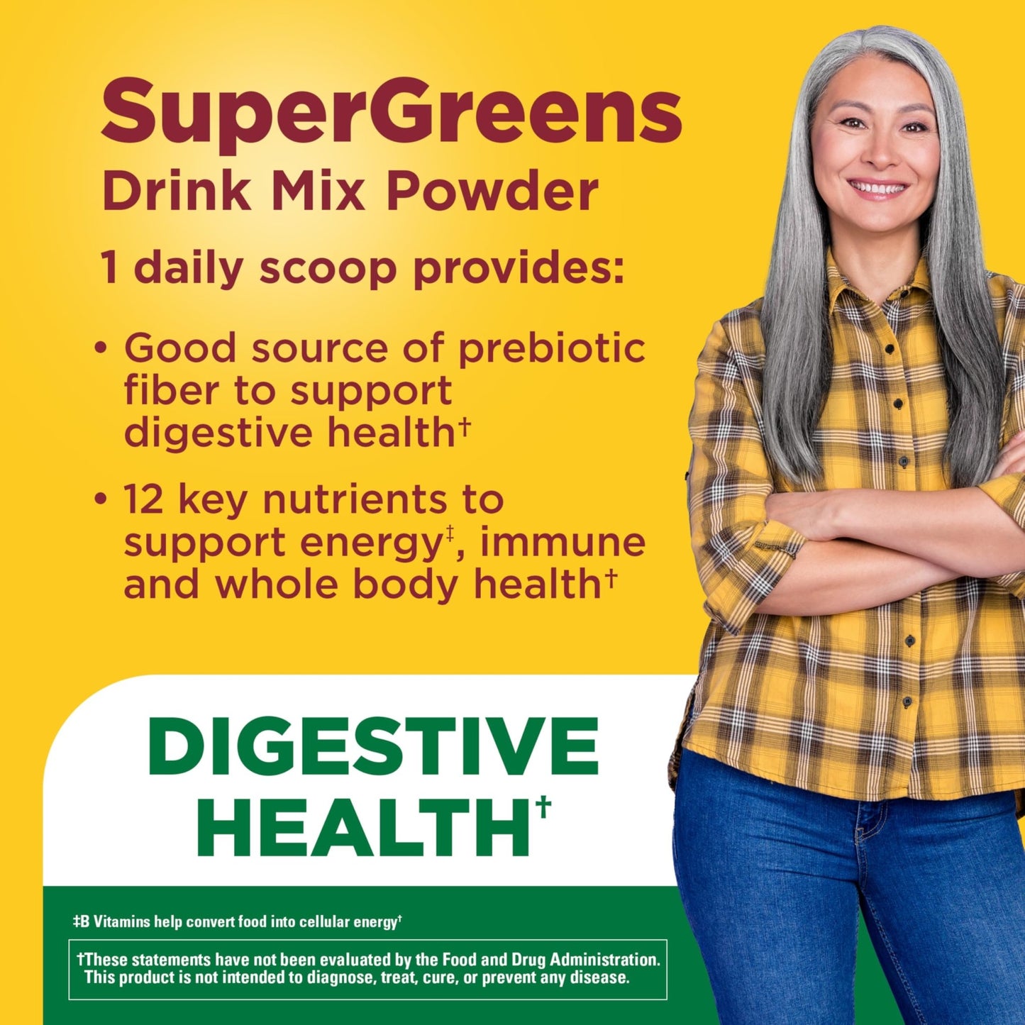 Nature Made Super Greens Powder with Prebiotic Fiber Drink Mix, Made with 1 Cup Veggies Per Serving, Fiber Supplement + Vitamins and Minerals, 25 Day Supply - dailyvitalstore