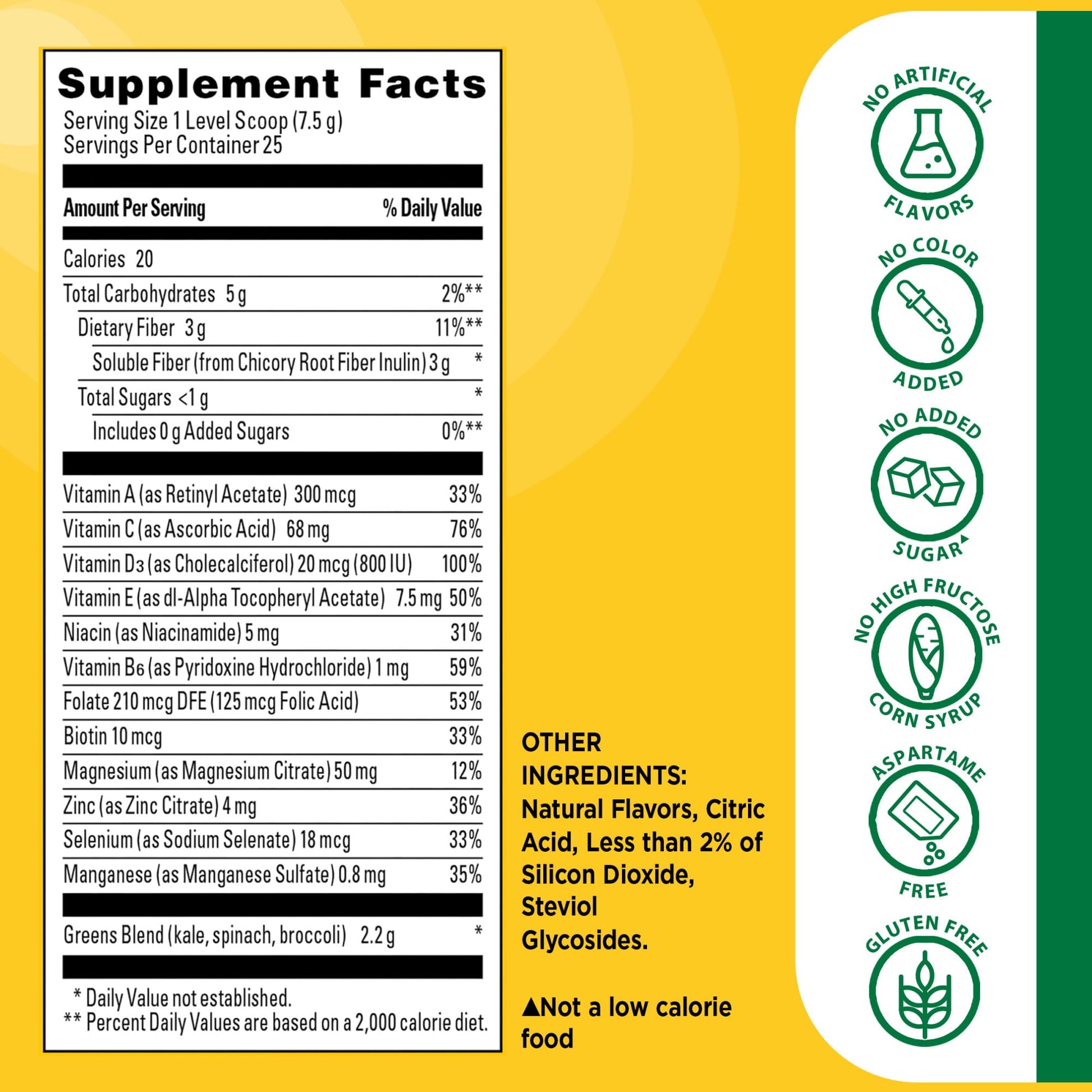 Nature Made Super Greens Powder with Prebiotic Fiber Drink Mix, Made with 1 Cup Veggies Per Serving, Fiber Supplement + Vitamins and Minerals, 25 Day Supply - dailyvitalstore