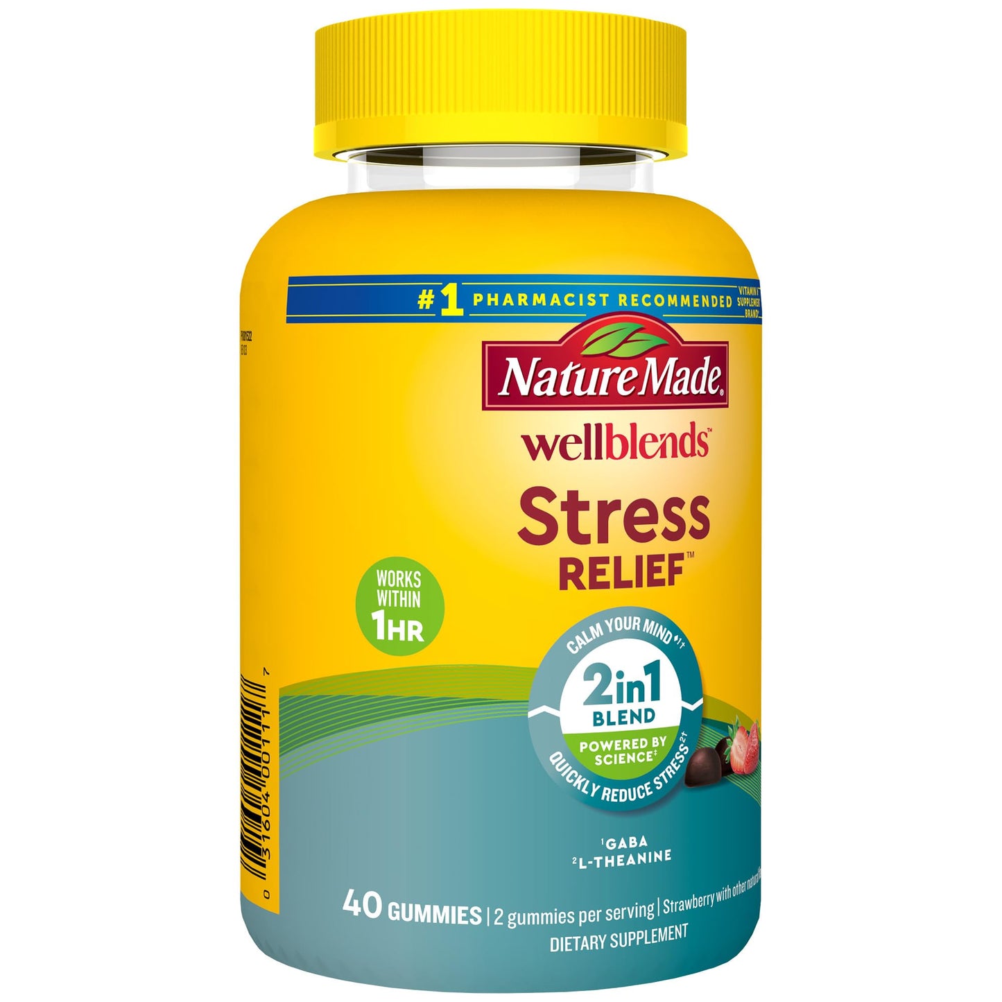 Nature Made Wellblends Stress Relief Gummies, L theanine 200mg to Help Reduce Stress, with GABA 100mg, Same Day Stress Support, 40 Strawberry Flavor Gummies - dailyvitalstore