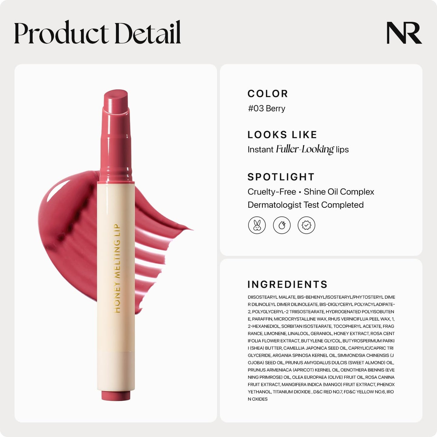 Nature Republic HONEY MELTING LIP (03 BERRY) SOFT LIP STICK, Hydrating Gloss, Moisturizing balms, Sheer tint, Shine & Glowy Finish, korean make up - dailyvitalstore