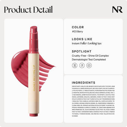 Nature Republic HONEY MELTING LIP (03 BERRY) SOFT LIP STICK, Hydrating Gloss, Moisturizing balms, Sheer tint, Shine & Glowy Finish, korean make up - dailyvitalstore