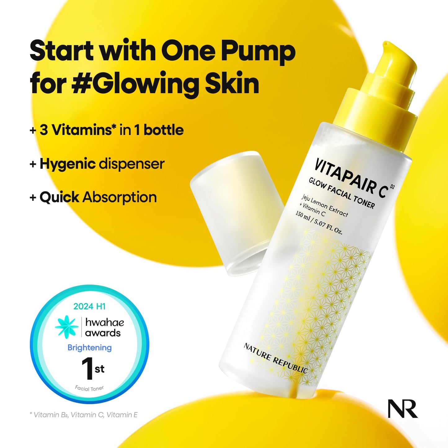 Nature Republic Vitapair C Glow Facial Toner | Hydrating Vitamin Toner with Niacinamide, for Radiance & Even Skin Tone, Non-Greasy - dailyvitalstore