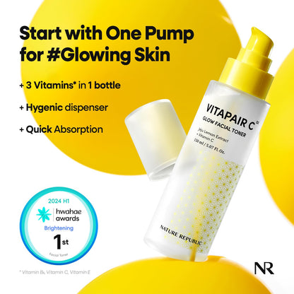 Nature Republic Vitapair C Glow Facial Toner | Hydrating Vitamin Toner with Niacinamide, for Radiance & Even Skin Tone, Non-Greasy - dailyvitalstore
