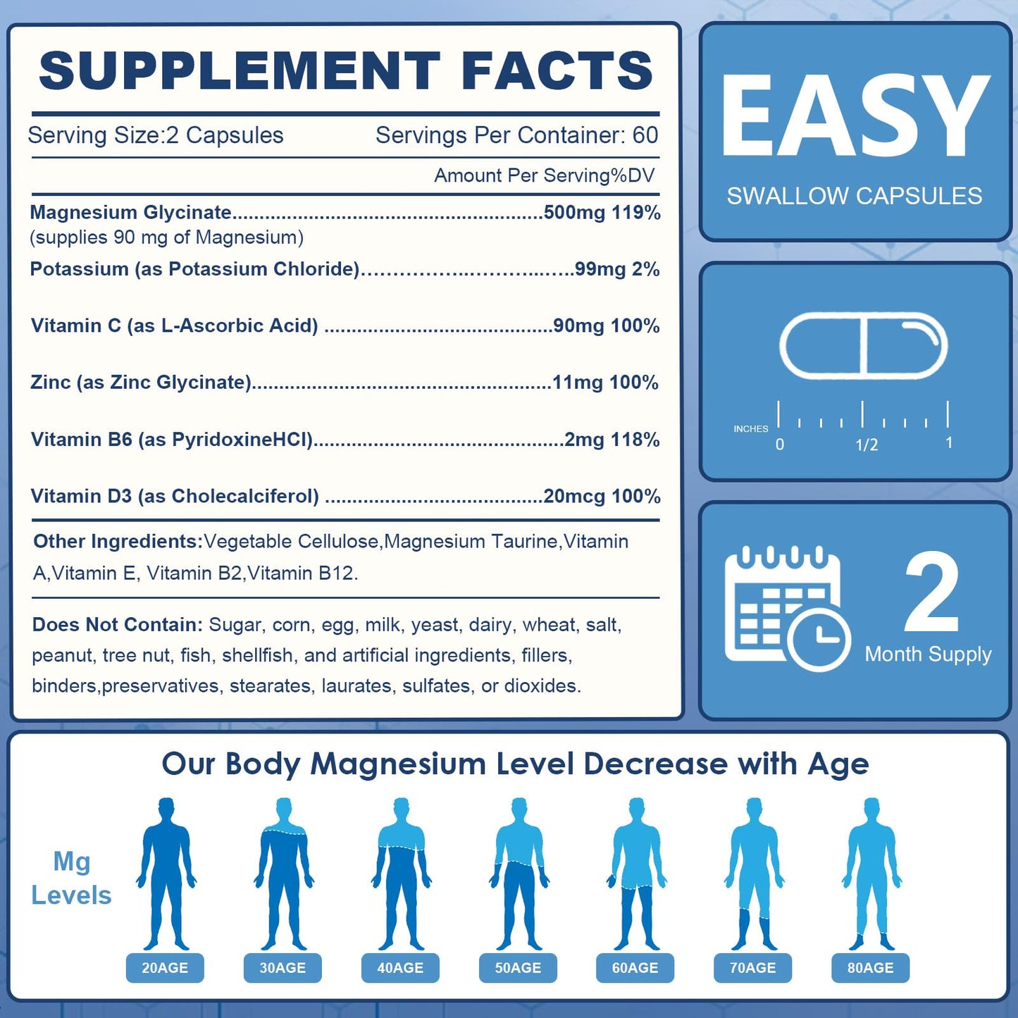 NATURE TARGET Magnesium Glycinate 500mg, Chelated Magnesium with Zinc & Vitamin D3 for Muscle, Nerve & Bone, Support Heart Health & Leg Cramp, Strength Immune System - 120 Capsules - dailyvitalstore