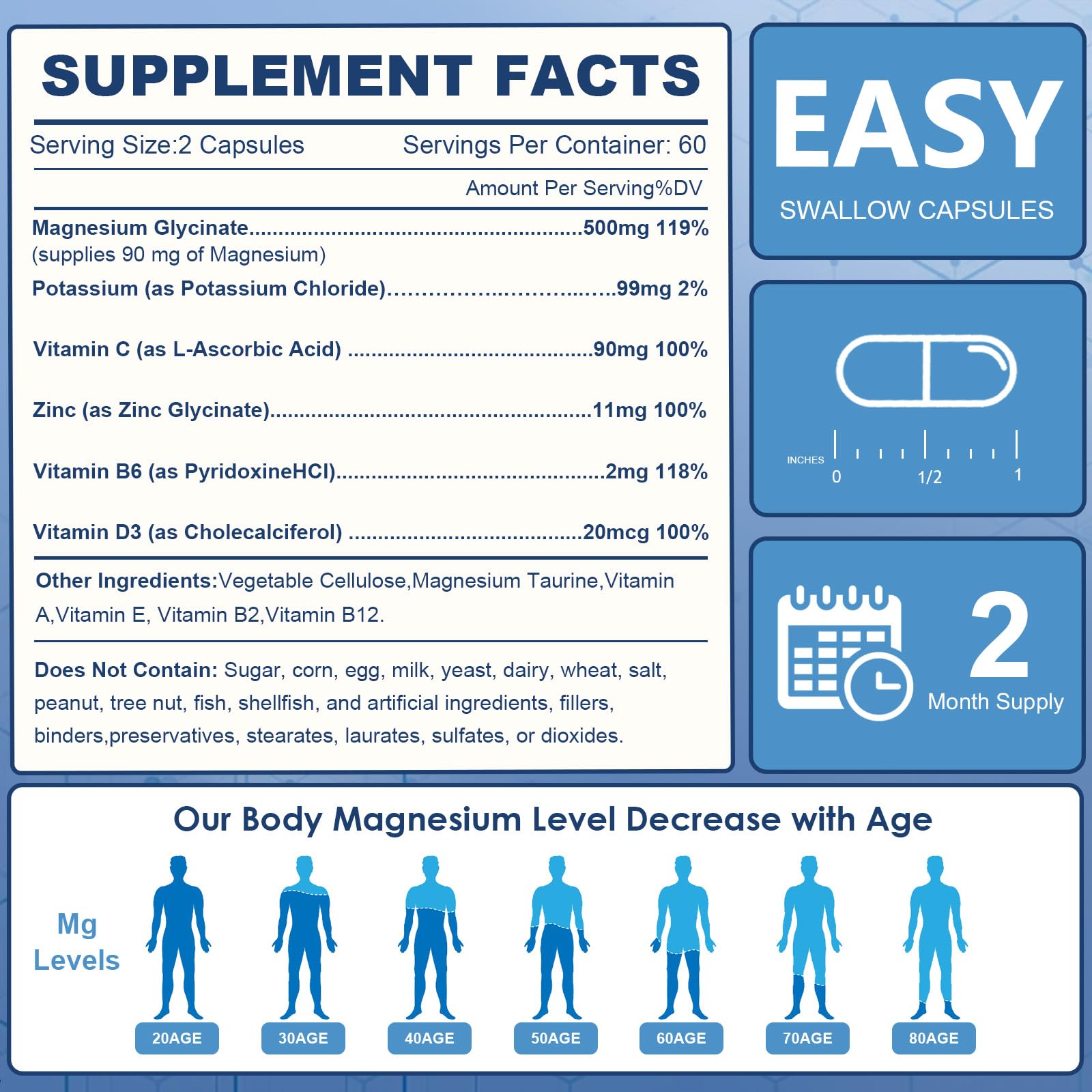 NATURE TARGET Magnesium Glycinate 500mg, Chelated Magnesium with Zinc & Vitamin D3 for Muscle, Nerve & Bone, Support Heart Health & Leg Cramp, Strength Immune System - 120 Capsules - dailyvitalstore