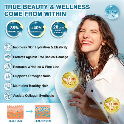 NATURE TARGET Marine Collagen Peptides Powder - Type I & III Collagen with Probiotics, Vitamin C & Hyaluronic Acid for Skin, Hair, Nails - dailyvitalstore