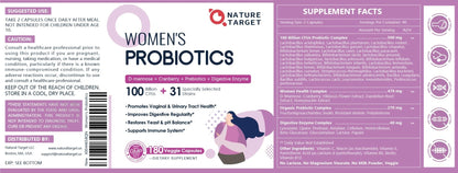 NATURE TARGET Probiotics for Women, 100 Billion CFUs Probiotic with Digestive Enzymes & Prebiotics, Vaginal Probiotics with Cranberry for Urinary Tract Health, - dailyvitalstore