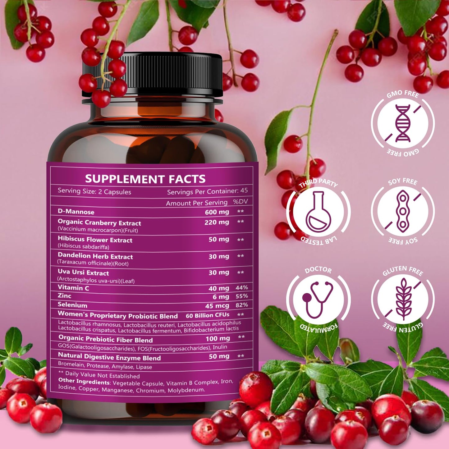NATURE TARGET Probiotics for Women Urinary Tract Health with D Mannose & Cranberry - 60 Billion CFUs Vaginal Probiotics for Digestive Health, UTI & PH Balance with Prebiotics - 90 Capsules - dailyvitalstore