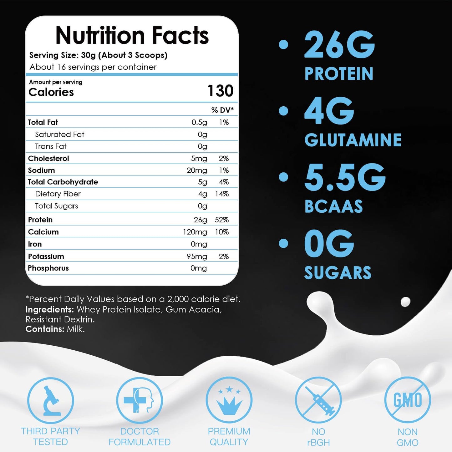 NATURE TARGET Unflavored Whey Protein Isolate - 26g Protein, 0g Sugar, Keto Friendly - No rBGH, Grass Fed - Perfect for Coffee, Baking & Smoothies - 1.10 LB (16 Servings) - dailyvitalstore