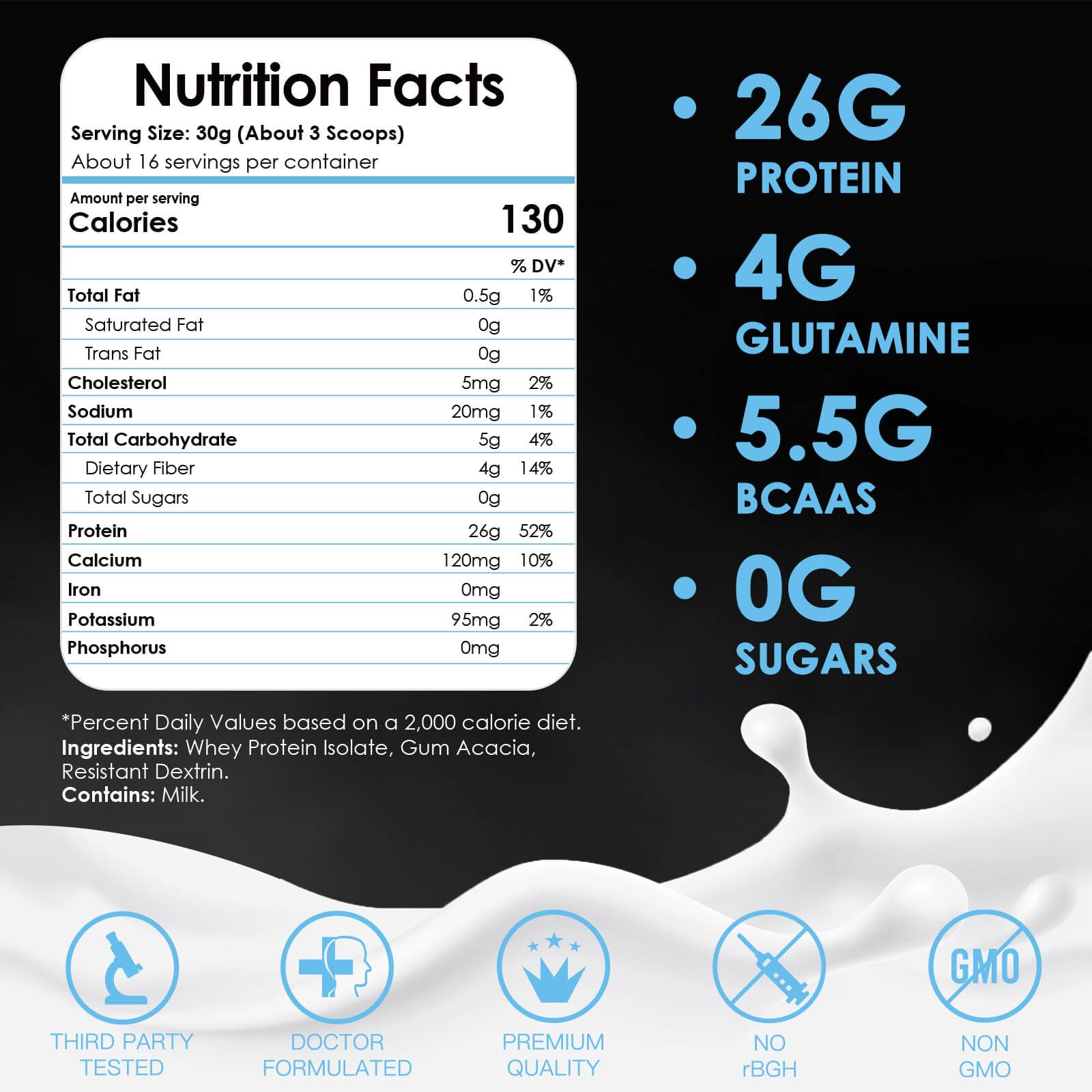 NATURE TARGET Unflavored Whey Protein Isolate - 26g Protein, 0g Sugar, Keto Friendly - No rBGH, Grass Fed - Perfect for Coffee, Baking & Smoothies - 1.10 LB (16 Servings) - dailyvitalstore