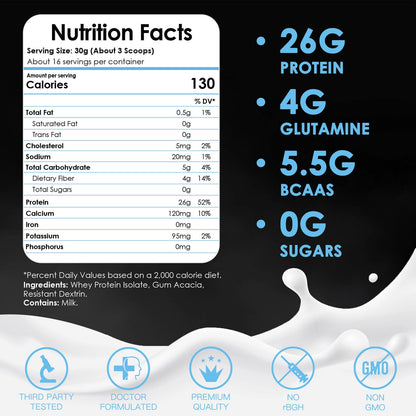 NATURE TARGET Unflavored Whey Protein Isolate - 26g Protein, 0g Sugar, Keto Friendly - No rBGH, Grass Fed - Perfect for Coffee, Baking & Smoothies - 1.10 LB (16 Servings) - dailyvitalstore