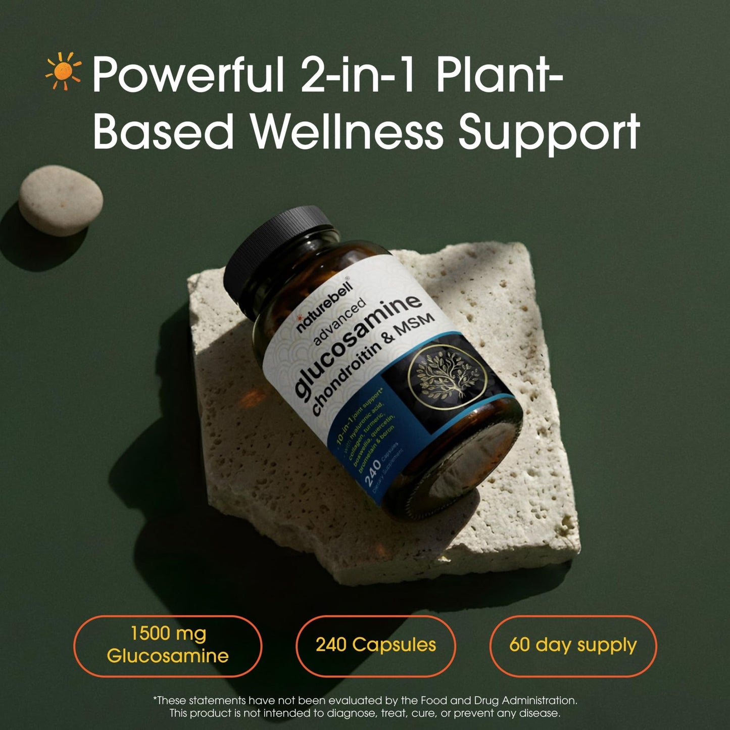 NatureBell Advanced Glucosamine Chondroitin & MSM - 240 Capsules - 10-in-1 Joint Support Complex* - Includes Hyaluronic Acid, Turmeric, Glucosamine, Collagen & More - dailyvitalstore
