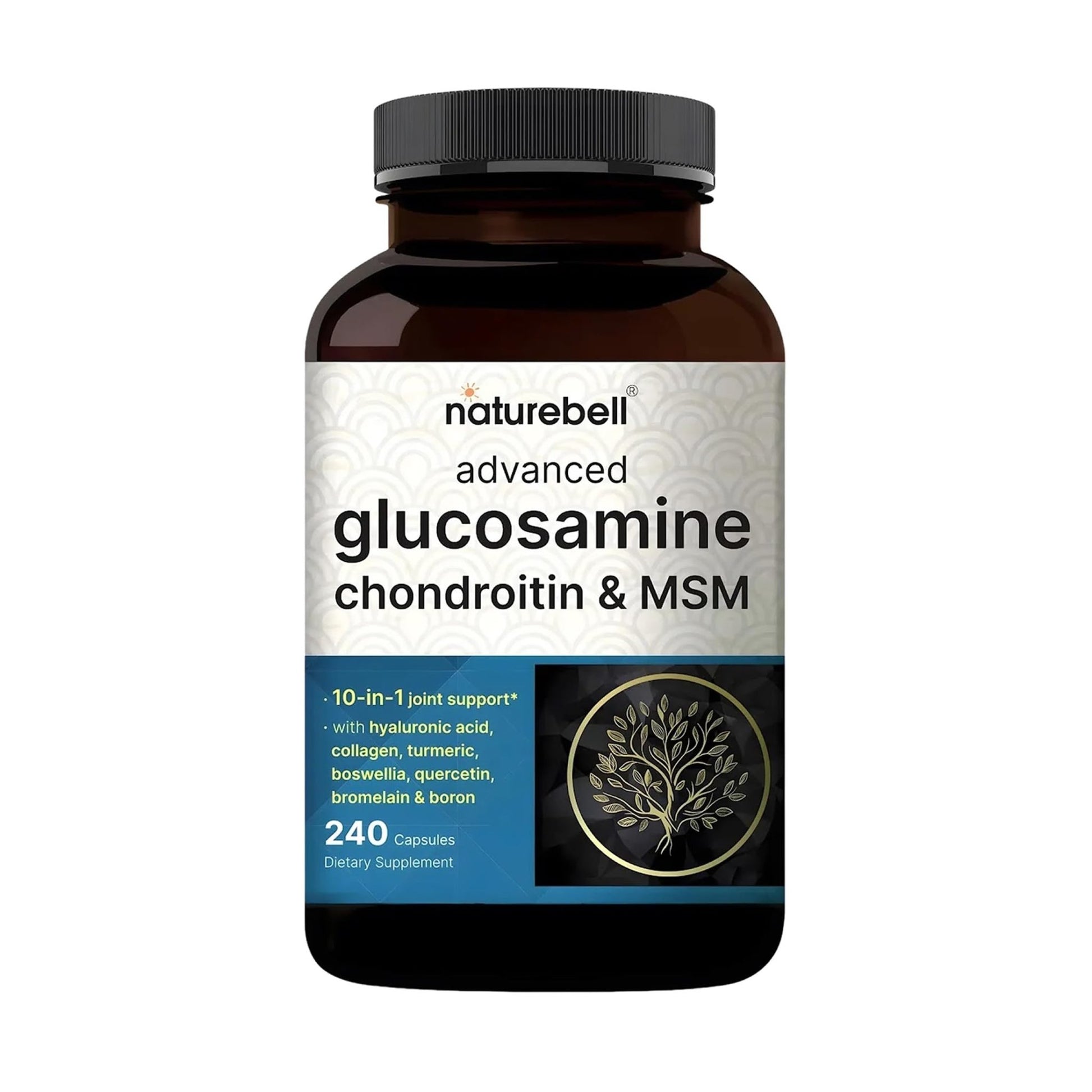 NatureBell Advanced Glucosamine Chondroitin & MSM - 240 Capsules - 10-in-1 Joint Support Complex* - Includes Hyaluronic Acid, Turmeric, Glucosamine, Collagen & More - dailyvitalstore