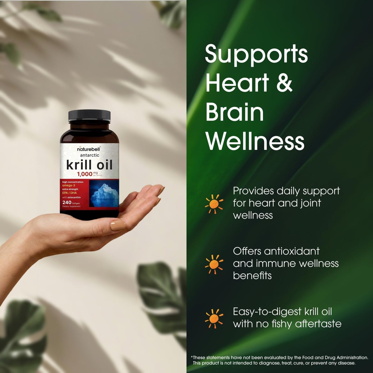 NatureBell Antarctic Krill Oil 1,000mg - 240 Softgels - Omega-3 Heart, Joint & Immune Health Support* - dailyvitalstore