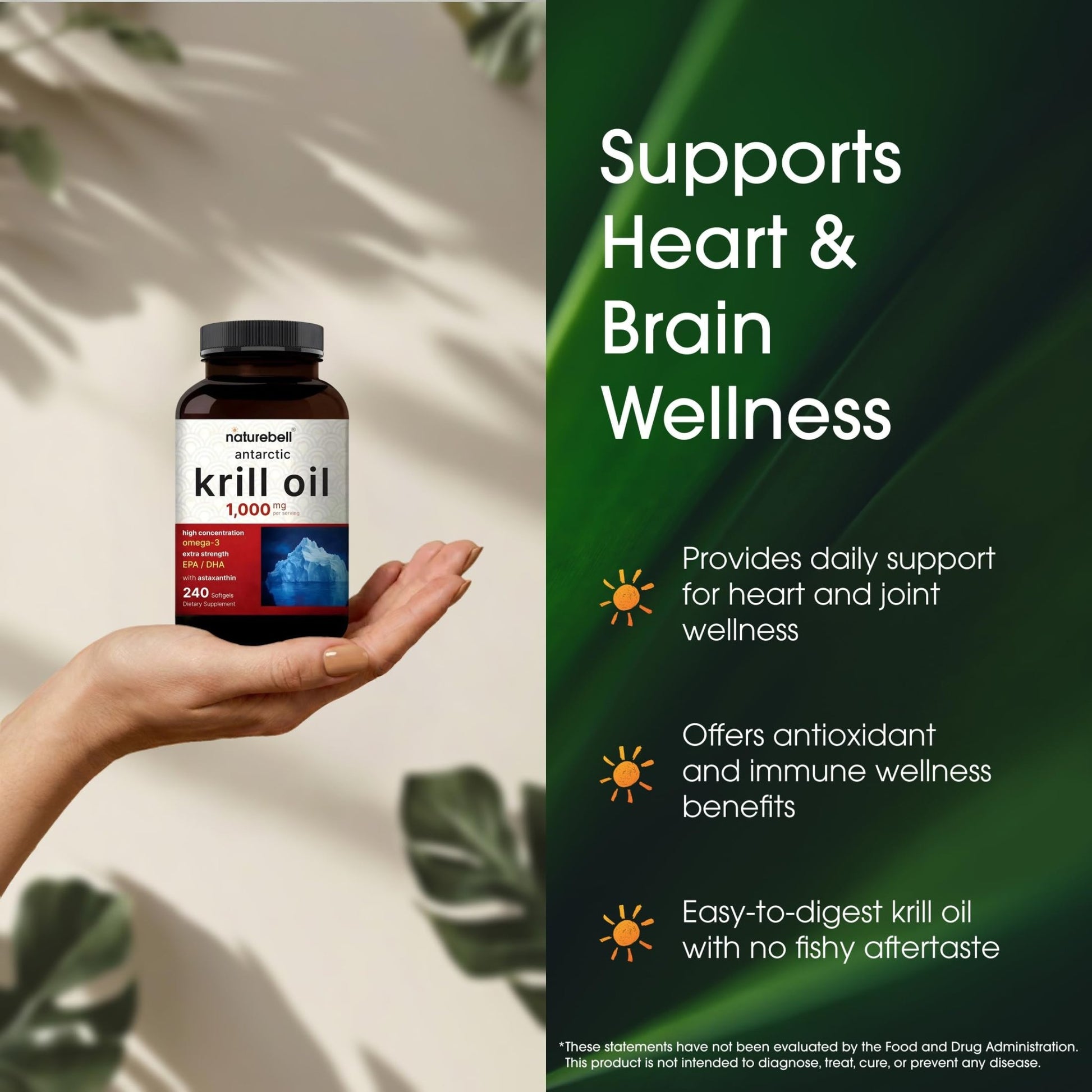 NatureBell Antarctic Krill Oil 1,000mg - 240 Softgels - Omega-3 Heart, Joint & Immune Health Support* - dailyvitalstore