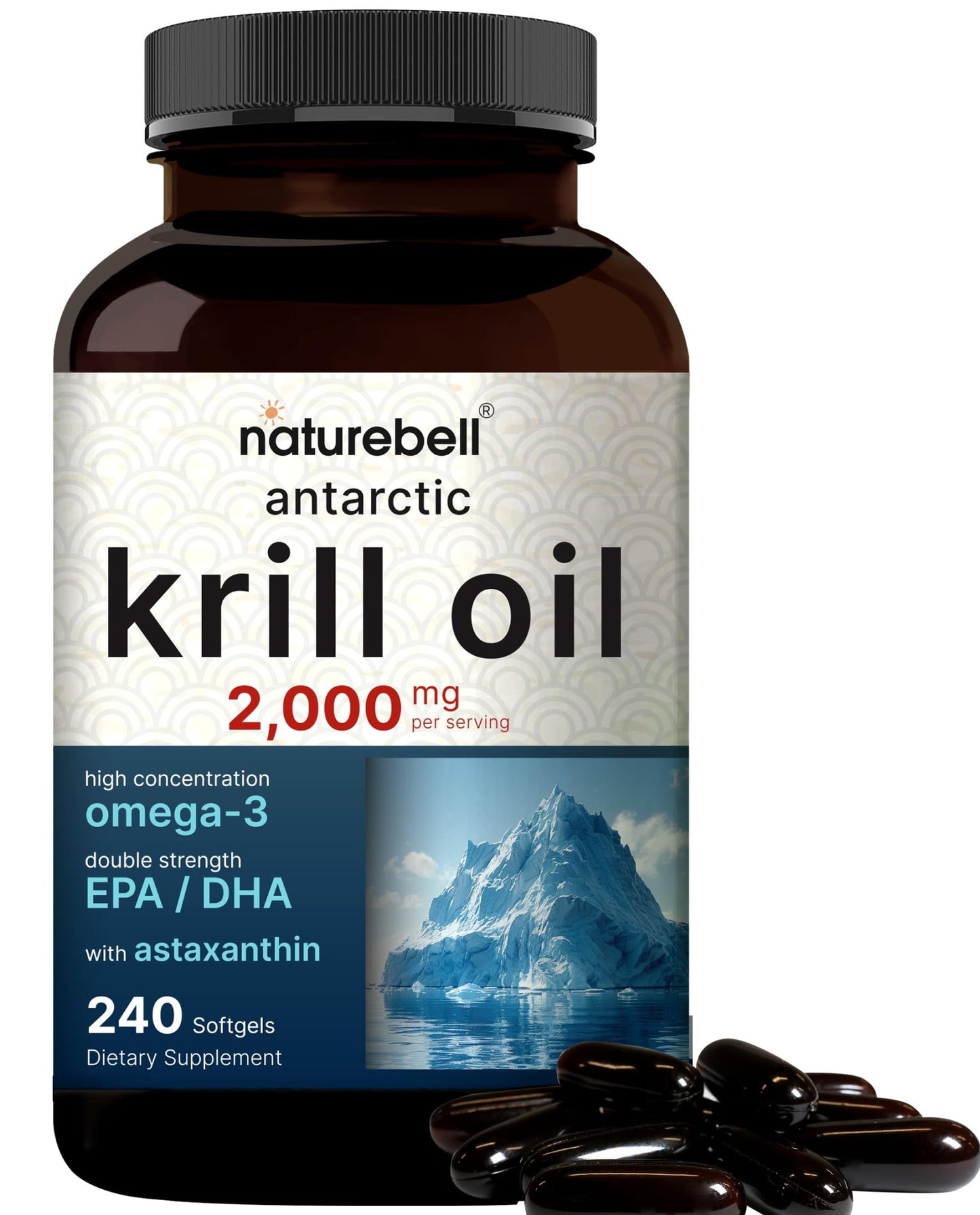 NatureBell Antarctic Krill Oil 2000mg Supplement, 240 Softgels, 3X Strength Natural Source of Omega-3s, EPA 240mg + DHA 160mg + Astaxanthin 800mcg - dailyvitalstore