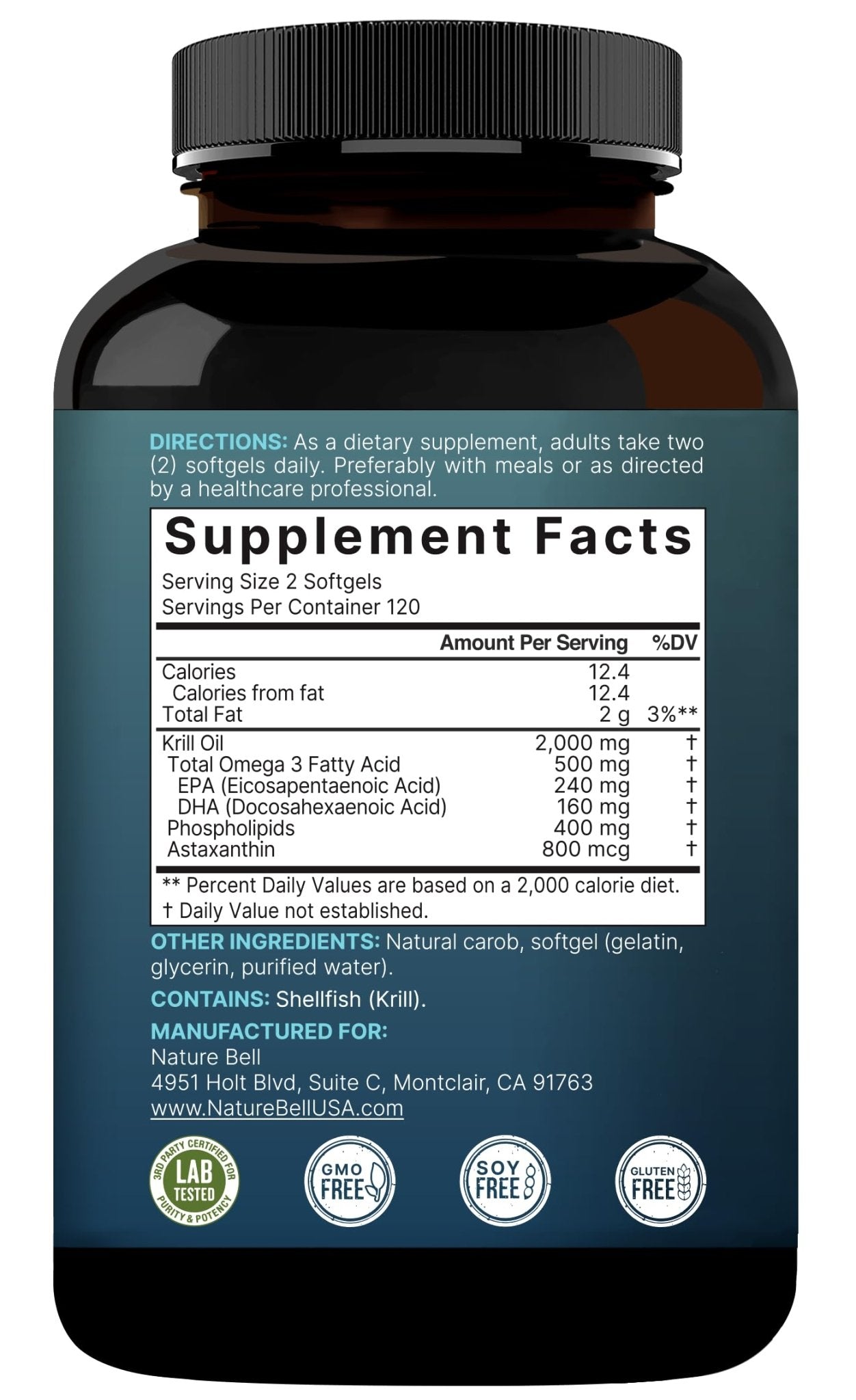 NatureBell Antarctic Krill Oil 2000mg Supplement, 240 Softgels, 3X Strength Natural Source of Omega-3s, EPA 240mg + DHA 160mg + Astaxanthin 800mcg - dailyvitalstore