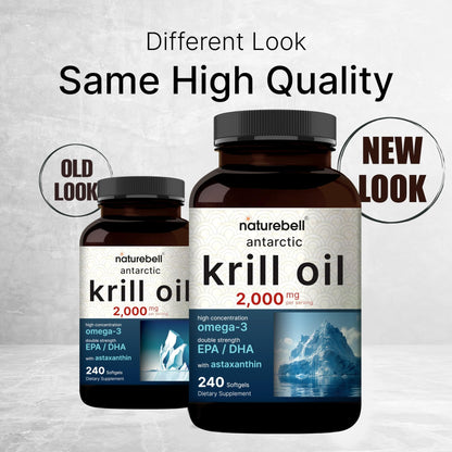 NatureBell Antarctic Krill Oil 2000mg Supplement, 240 Softgels, 3X Strength Natural Source of Omega-3s, EPA 240mg + DHA 160mg + Astaxanthin 800mcg - dailyvitalstore