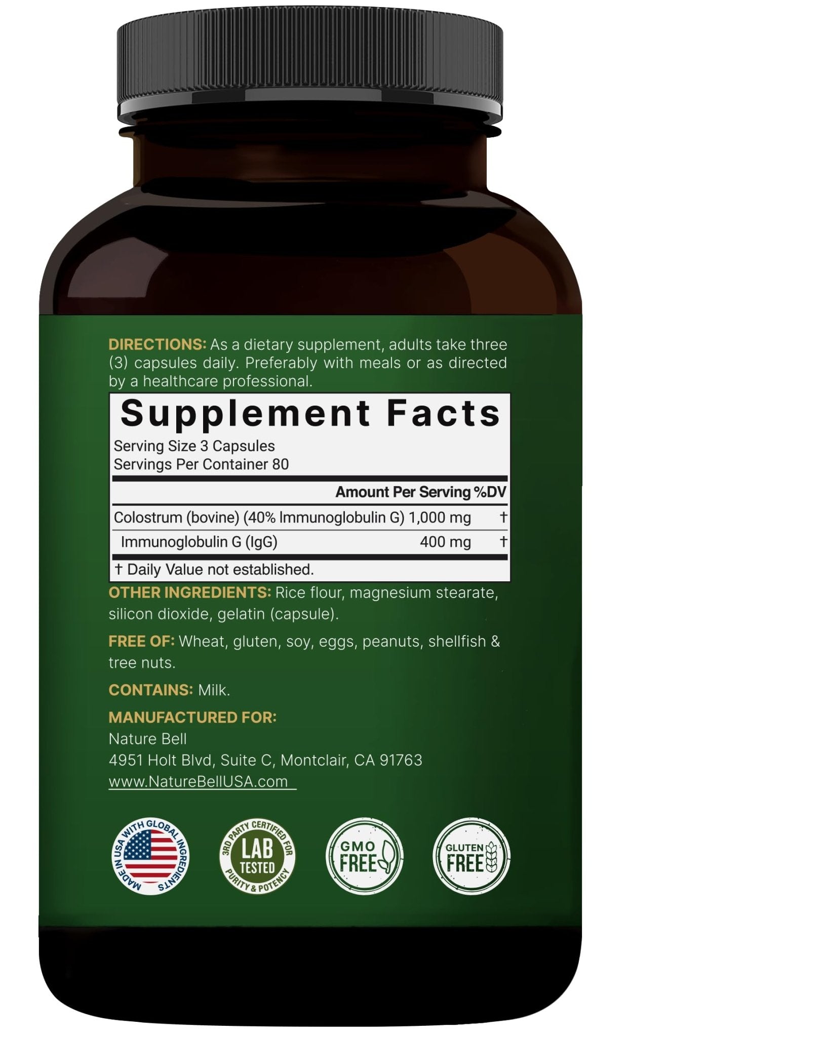 NatureBell Bovine Colostrum Supplement 1,000mg Per Serving, 240 Capsules | 40% IgG Colostrum Powder for Gut Health, Bloating, Skin, - dailyvitalstore