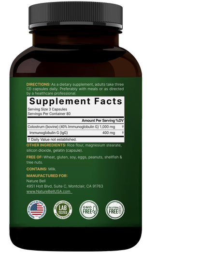 NatureBell Bovine Colostrum Supplement 1,000mg Per Serving, 240 Capsules | 40% IgG Colostrum Powder for Gut Health, Bloating, Skin, - dailyvitalstore