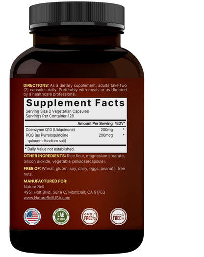 NatureBell CoQ10 200mg with PQQ, 240 Veggie Capsules | Stable High Absorption Form – Antioxidant Support for Heart, & Energy Health - dailyvitalstore