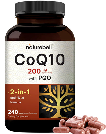 NatureBell CoQ10 200mg with PQQ, 240 Veggie Capsules | Stable High Absorption Form – Antioxidant Support for Heart, & Energy Health - dailyvitalstore