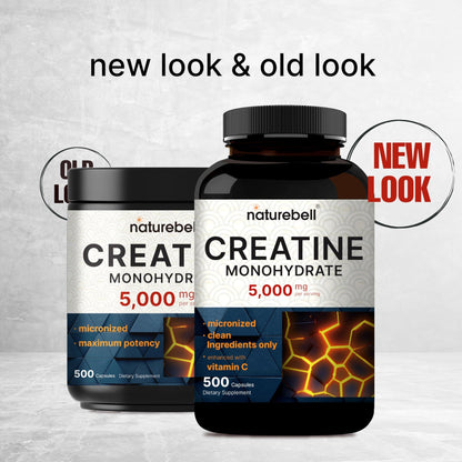 NatureBell Creatine Monohydrate Capsules 5,000mg Per Serving, 500 Count | Micronized, Unflavored Creatine Pills | Pre-Workout & Muscle Strength Support - dailyvitalstore