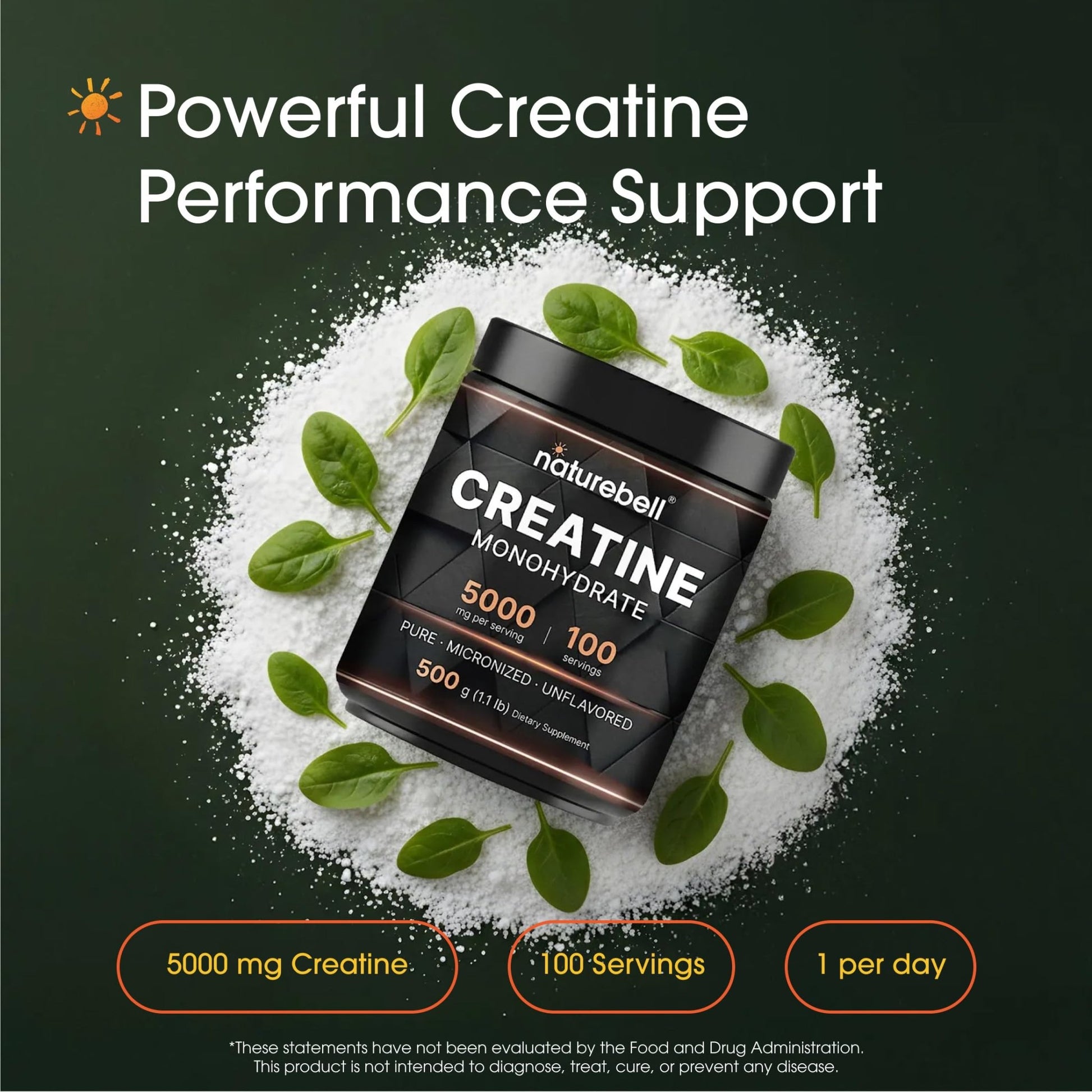 NatureBell Creatine Monohydrate Powder - 500g - Micronized Powder - Delivers 5,000mg Creatine Per Serving - Pre-Workout or Post-Workout Support* - dailyvitalstore
