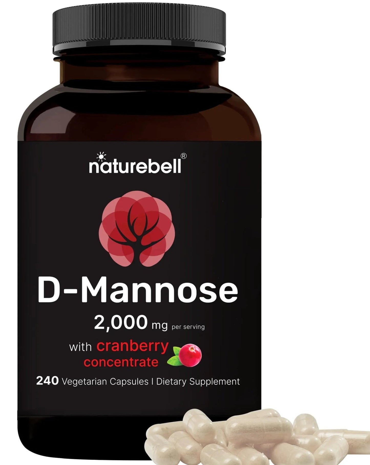NatureBell D-Mannose 500mg Capsules (2,000mg Per Serving) | 240 Veggie Capsules + Cranberry Concentrate 40mg – Fast Acting Urinary Tract Health Pills – Ultra UTI Support for Women & Men - dailyvitalstore