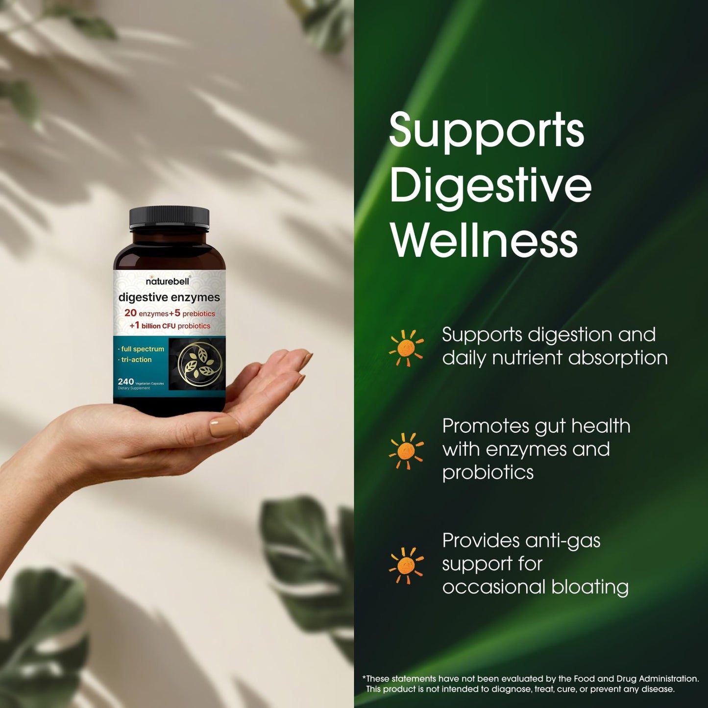 NatureBell Digestive Enzymes - 240 Capsules - Gut & Digestive Health Support Supplement* - with 20 Enzymes, - dailyvitalstore