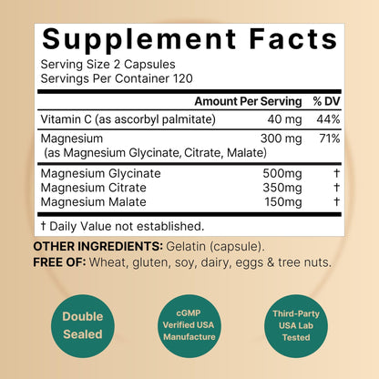 NatureBell Magnesium Complex for Women & Men 1,000mg Per Serving – 240 Capsules – Triple Magnesium Complex with Glycinate, Citrate & Malate – Chelated & Purified – Non‑GMO, Filler Free - dailyvitalstore
