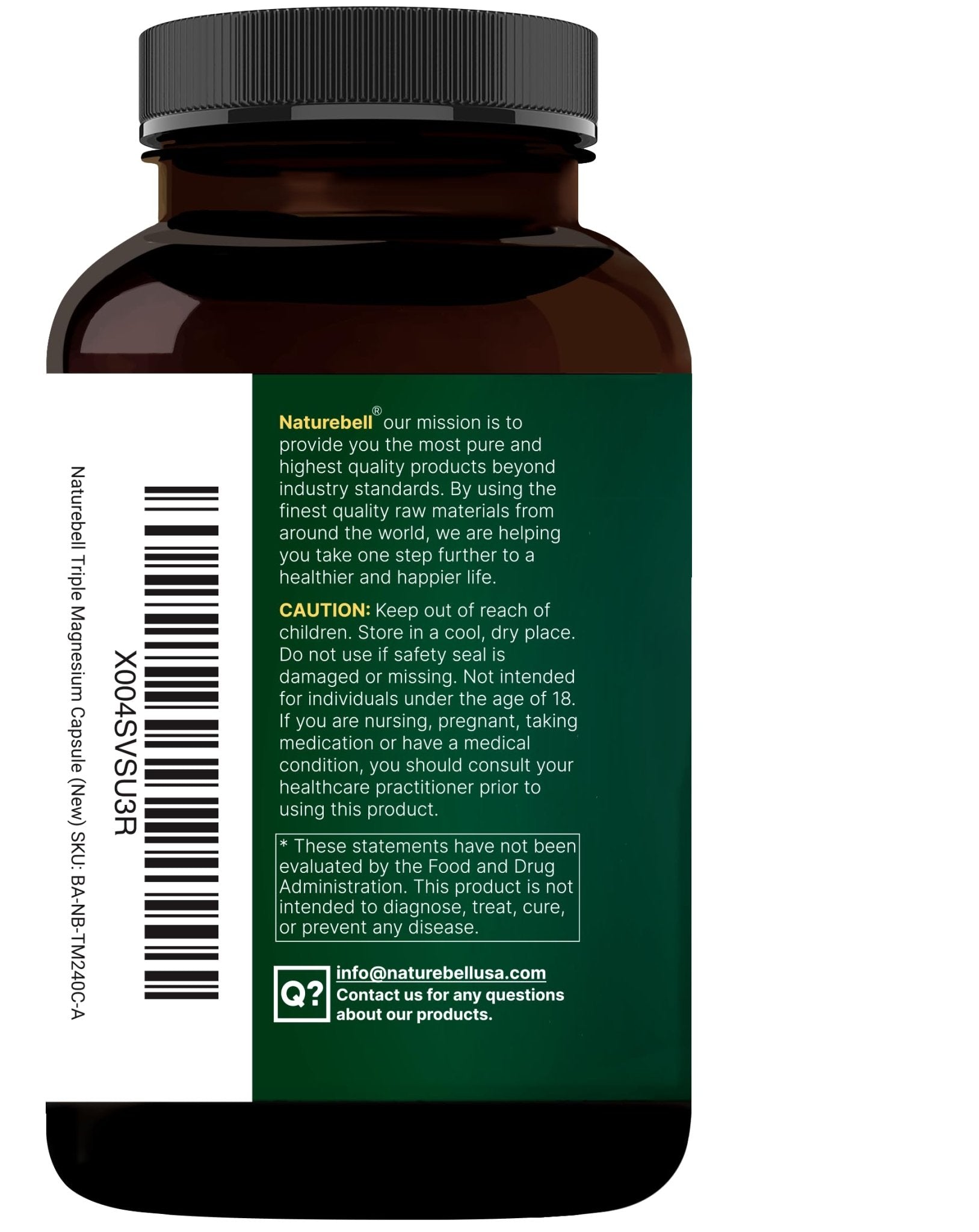 NatureBell Magnesium Complex for Women & Men 1,000mg Per Serving – 240 Capsules – Triple Magnesium Complex with Glycinate, Citrate & Malate – Chelated & Purified – Non‑GMO, Filler Free - dailyvitalstore
