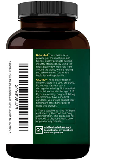 NatureBell Magnesium Complex for Women & Men 1,000mg Per Serving – 240 Capsules – Triple Magnesium Complex with Glycinate, Citrate & Malate – Chelated & Purified – Non‑GMO, Filler Free - dailyvitalstore