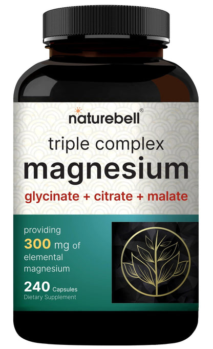NatureBell Magnesium Complex for Women & Men 1,000mg Per Serving – 240 Capsules – Triple Magnesium Complex with Glycinate, Citrate & Malate – Chelated & Purified – Non‑GMO, Filler Free - dailyvitalstore